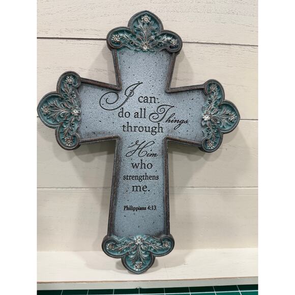 Philippians 4:13 Wall Cross, Blue MDF Scripture Decor, Farmhouse Christian Gift - Picture 9 of 10